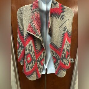 Cozy Hot Pink and‎ Gray Tribal Patterned Women's Sweater Sz Small